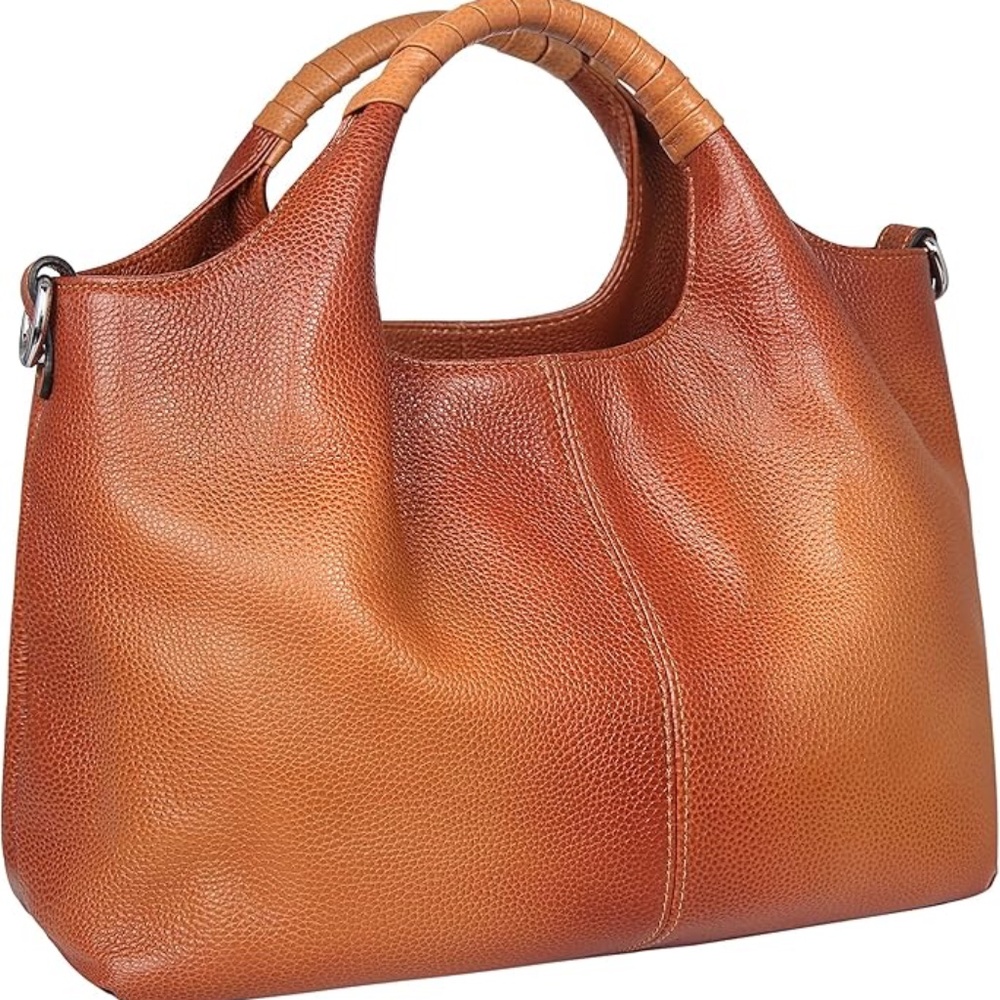 Genuine Leather Top Handle Purse with Cross-Body Strap